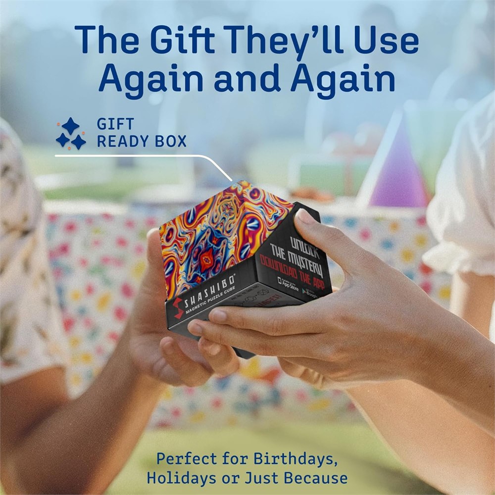 Shashibo DODECA magnetic puzzle cube presented as a reusable gift and puzzle toy
