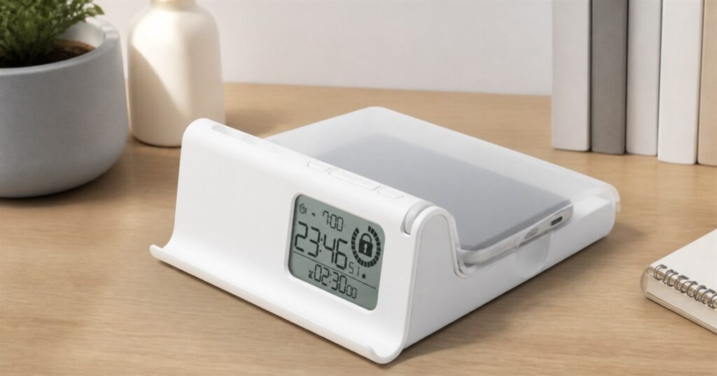 Sonic Digi-tox smartphone time-lock case on a clean desk