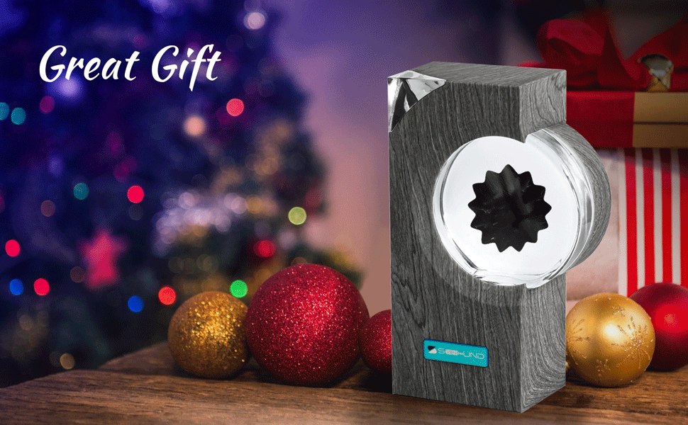 The sovenomund Dancing Ferrofluid Sound Visualizer on a desk with its magnetic liquid forming a dark spiky shape.