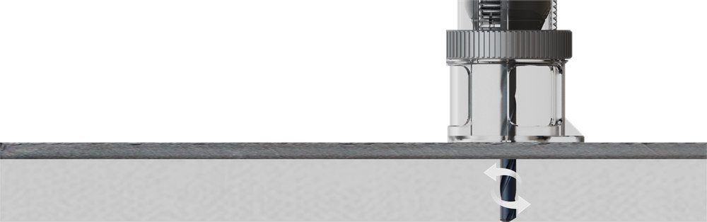 SPESYN ST3 drilling through a flat work surface with guide rails