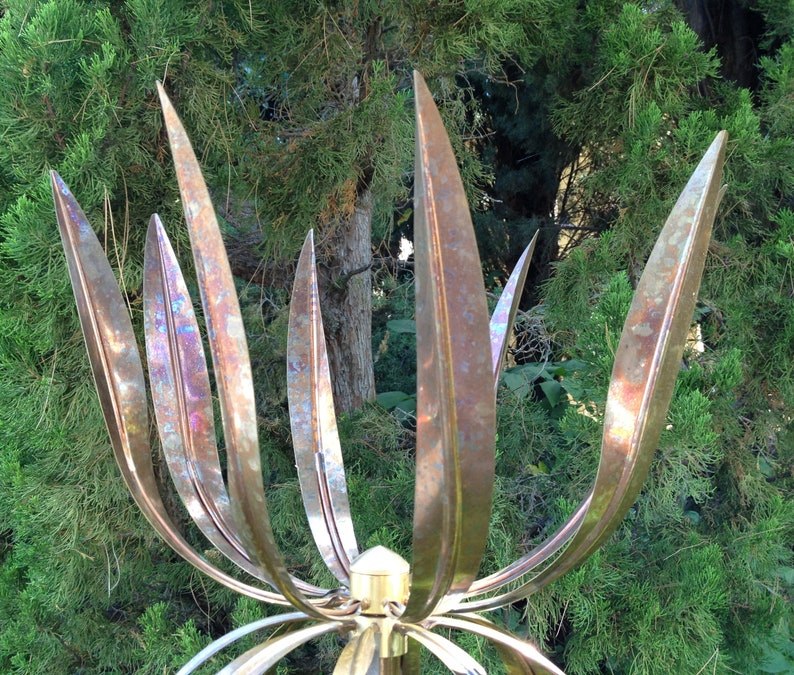 Close view of the copper spinner blades and brass hardware