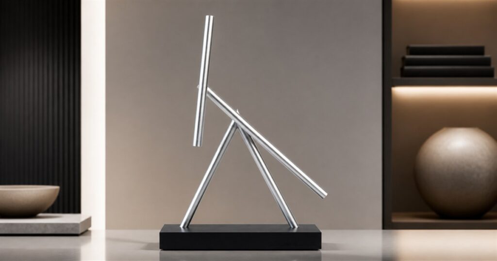 The Swinging Sticks kinetic energy sculpture on a modern desktop