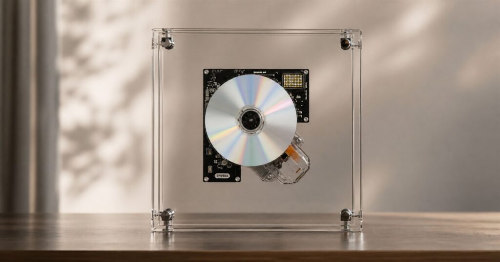 No-text editorial image of the SYITREN RM1 transparent CD player