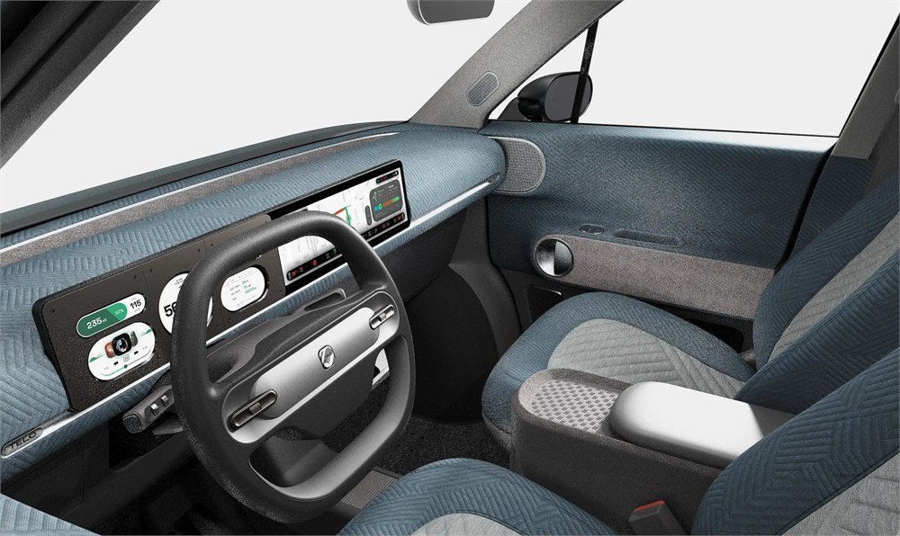 TELO MT1 electric pickup interior with fabric dashboard