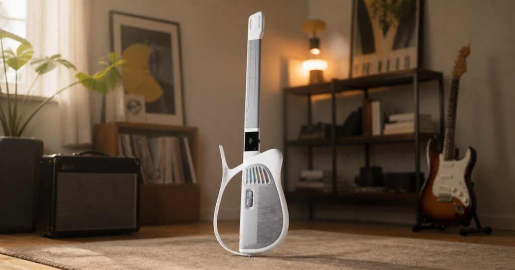 Generated product image of the TemPolor Melo-D AI Guitar in a music room