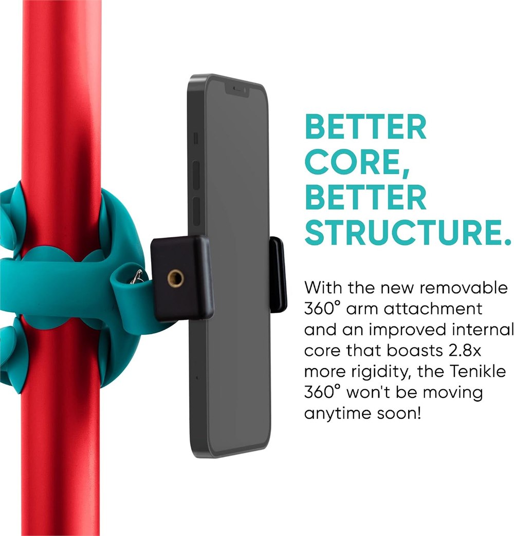 Tenikle 360 suction cup tripod clinging to a pole with a phone attached