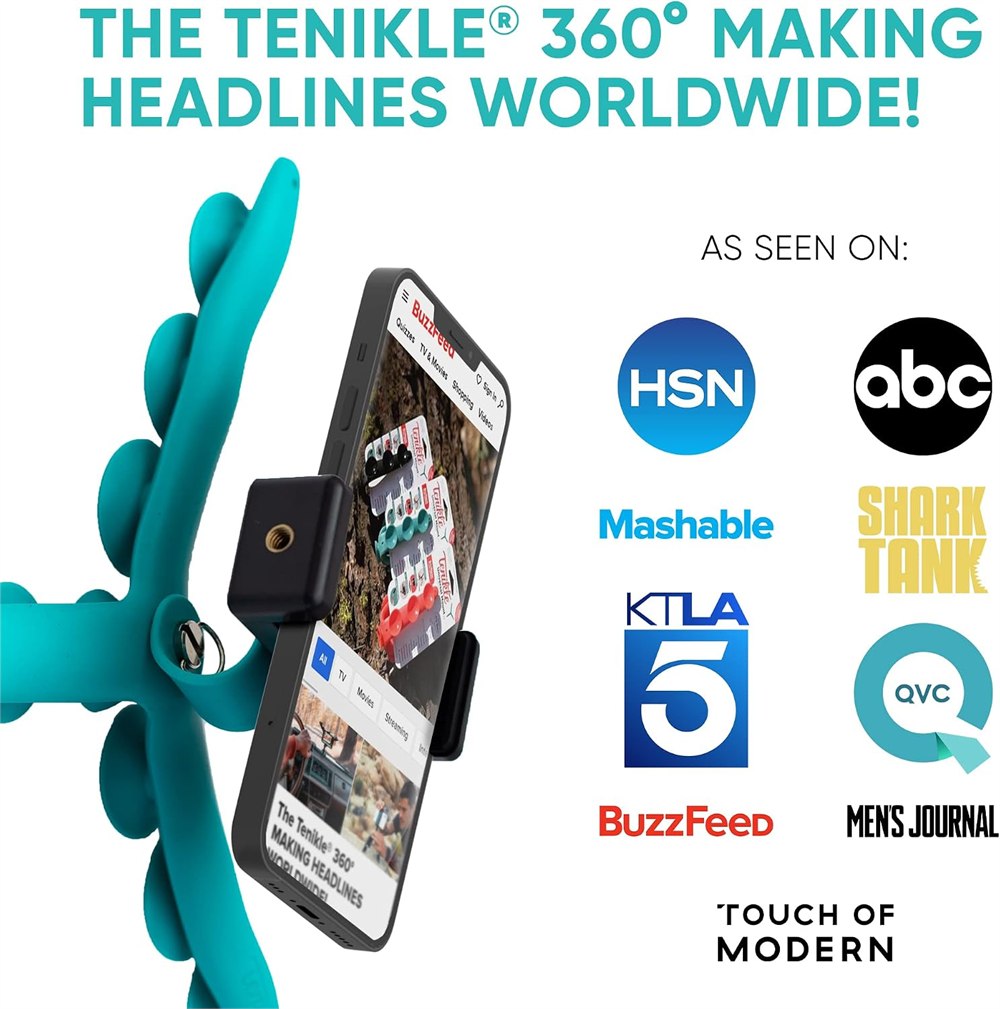 Teal Tenikle 360 suction mount shown with media coverage examples