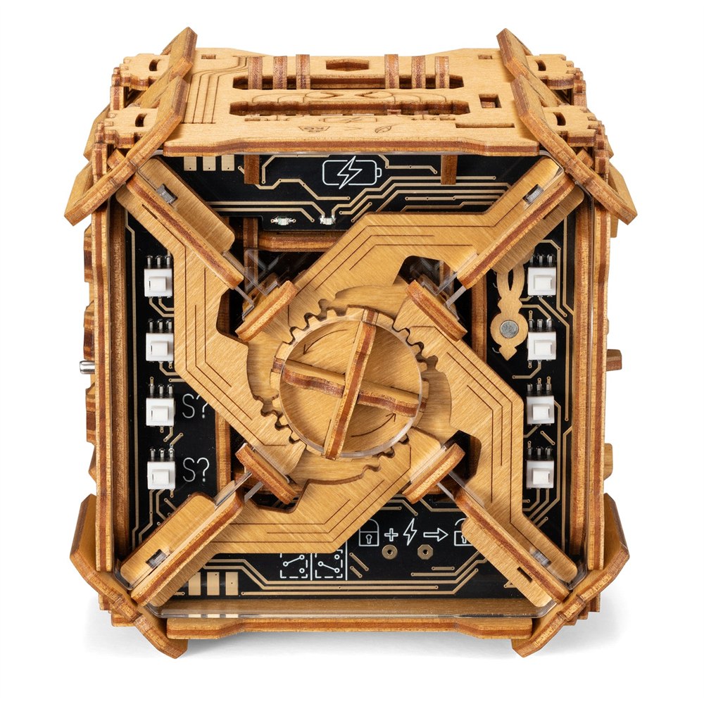 Front view of the Puzzle Potato Tesla Box electronic puzzle box