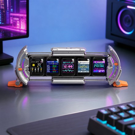 This Five-Screen Pixel Art Desk Dashboard Turns Your Workspace Into A Tiny Mission Control