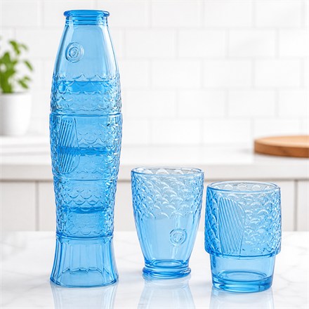 Square no-text image of the blue stackable fish tumbler glasses