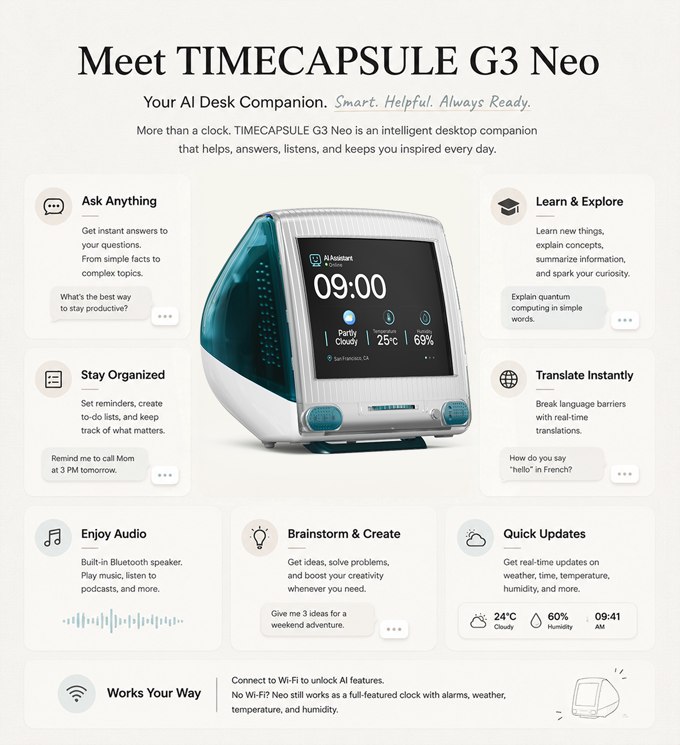 TIMECAPSULE G3 Neo AI assistant features and full color display