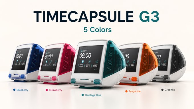 Five translucent color options for the TIMECAPSULE G3 desk clock