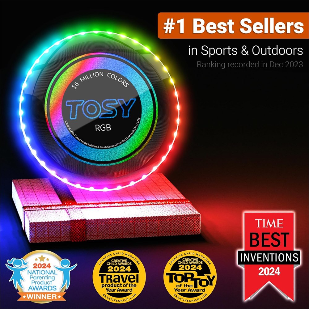 TOSY RGB flying disc product image with award badges