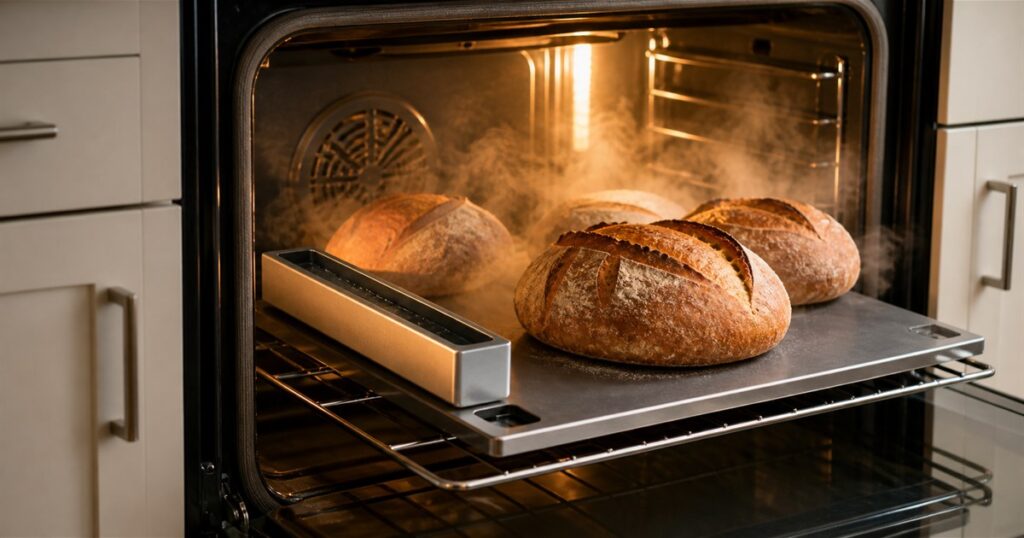 U Steam steam injection system inside a home oven with bread
