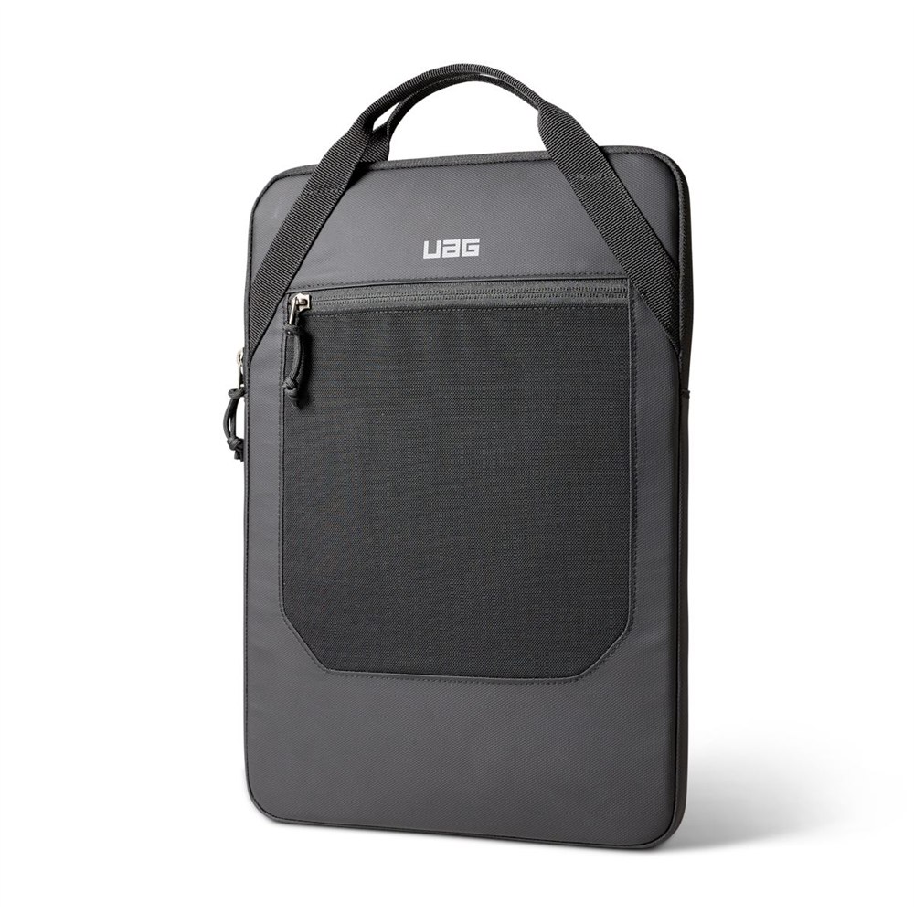 Front view of the black UAG 16-inch DRYOUT laptop sleeve