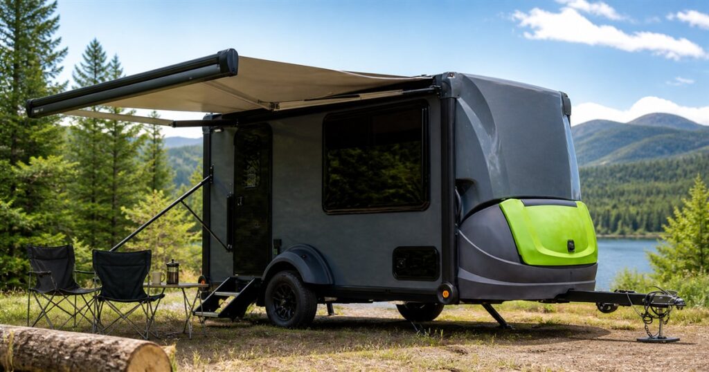 SylvanSport VIRE compact four-season travel trailer at a campsite