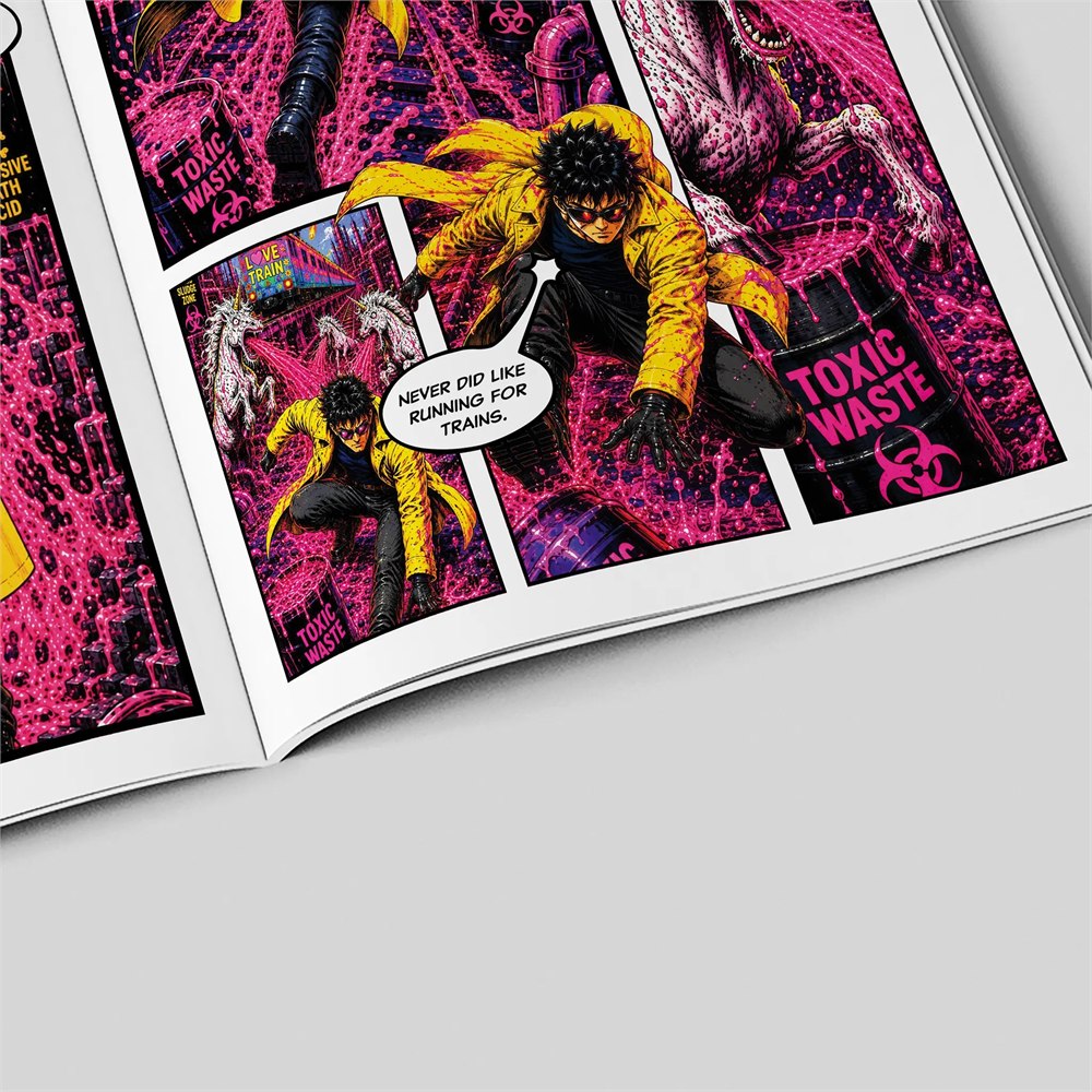Close-up of the comic pages included with the limited Vollebak jacket