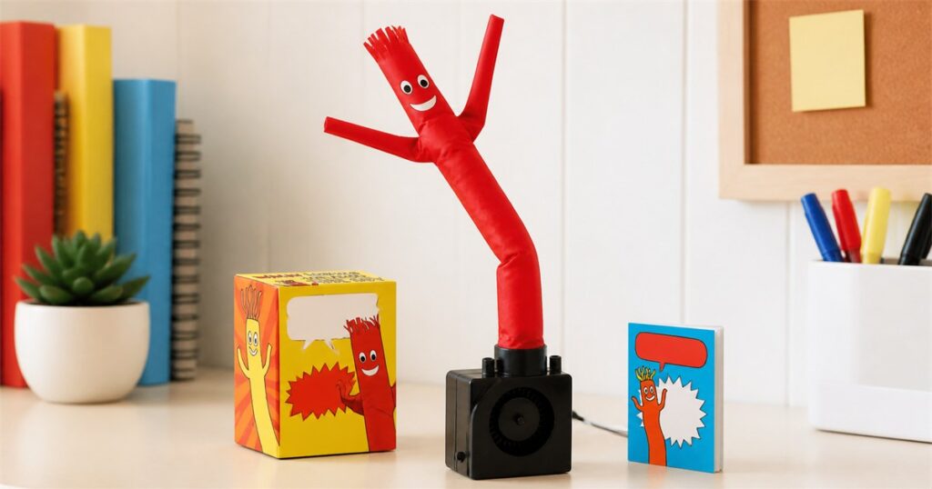Mini red wacky waving inflatable tube guy dancing on a desk