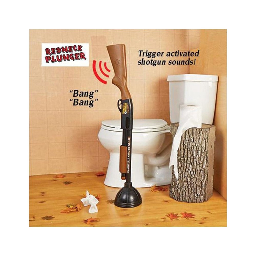 Packaging-style image of the Redneck Plunger novelty toilet plunger