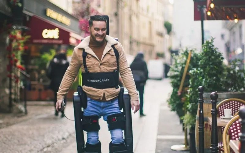 Wandercraft Eve personal exoskeleton shown in outdoor walking context
