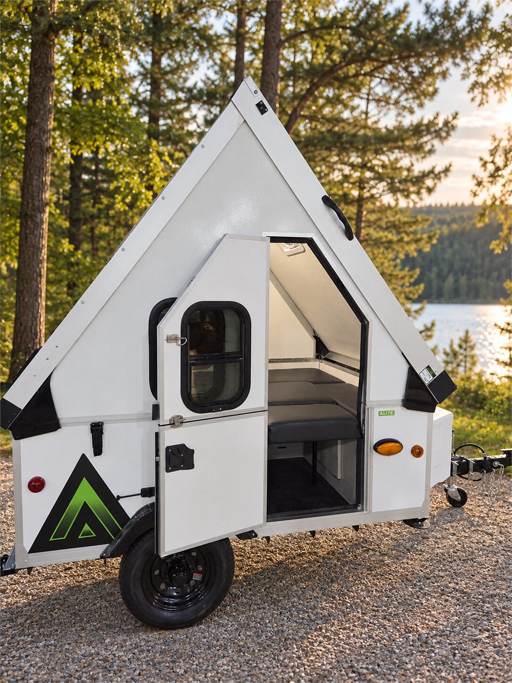Alite camper with entry door open