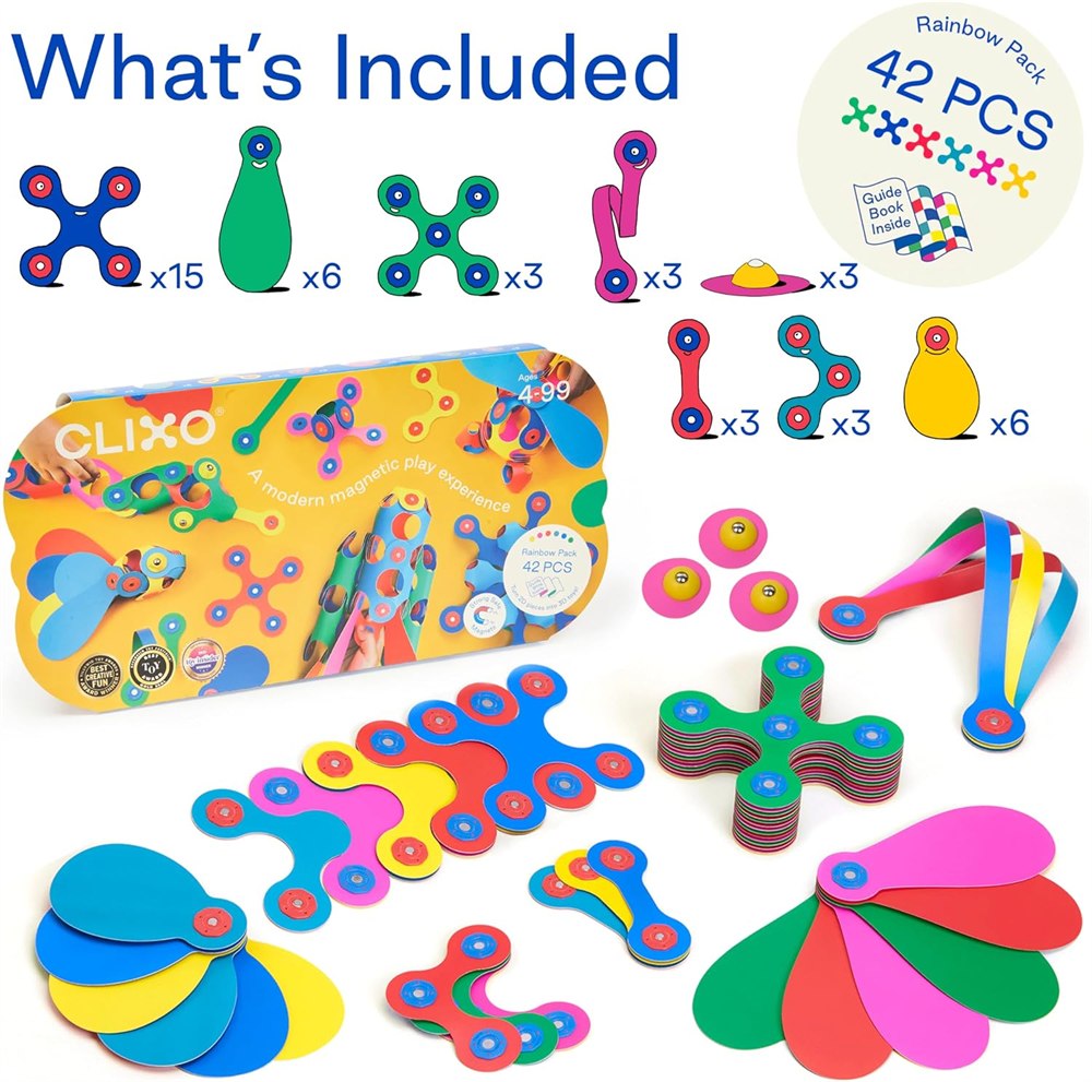 Colorful Clixo Rainbow Pack bendable magnetic toy pieces