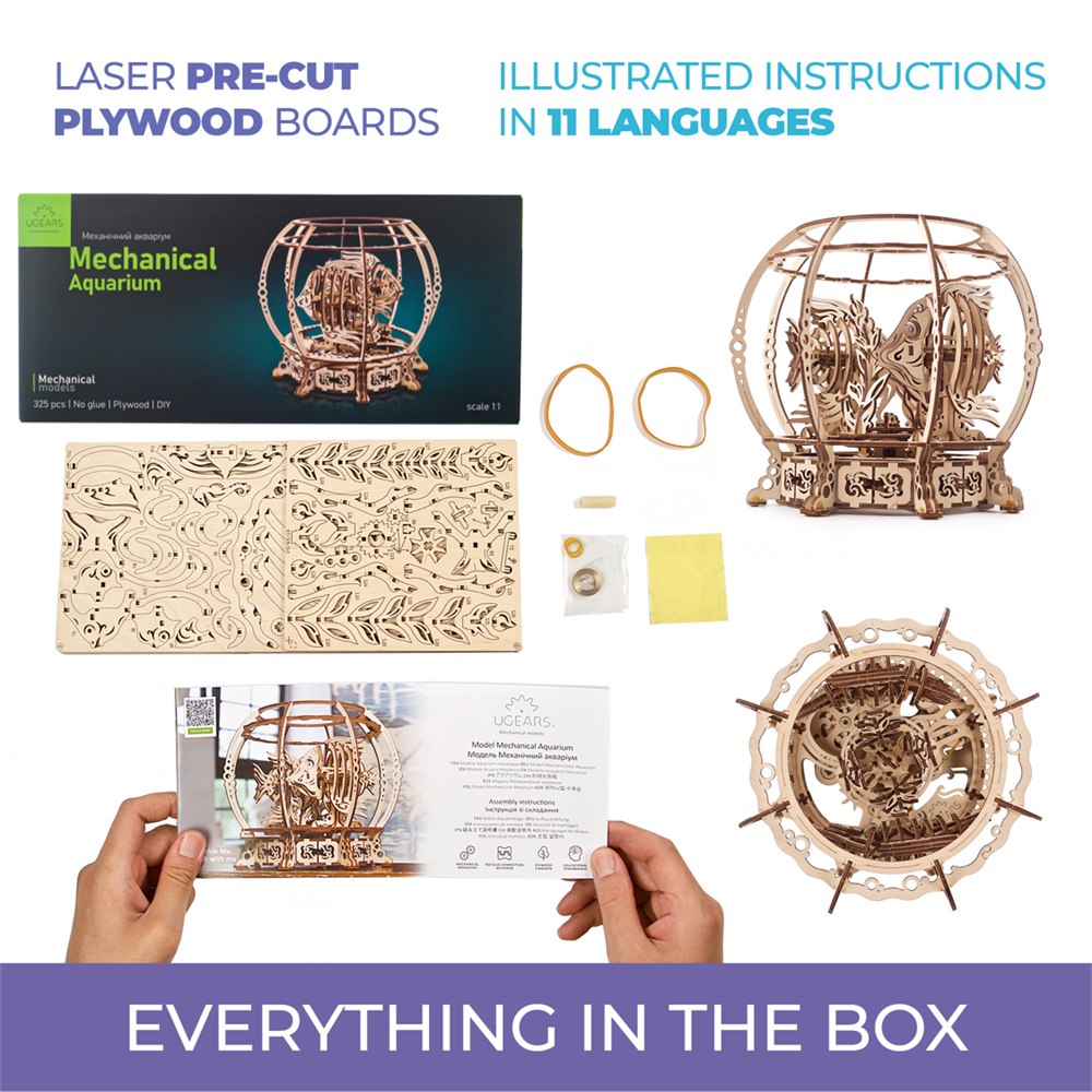 UGEARS Mechanical Aquarium kit contents and instructions