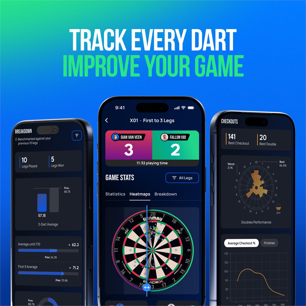 Autodarts app match statistics and scoring screens