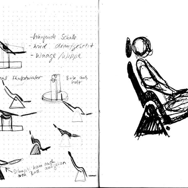Bascule development sketches showing the reclining chair concept