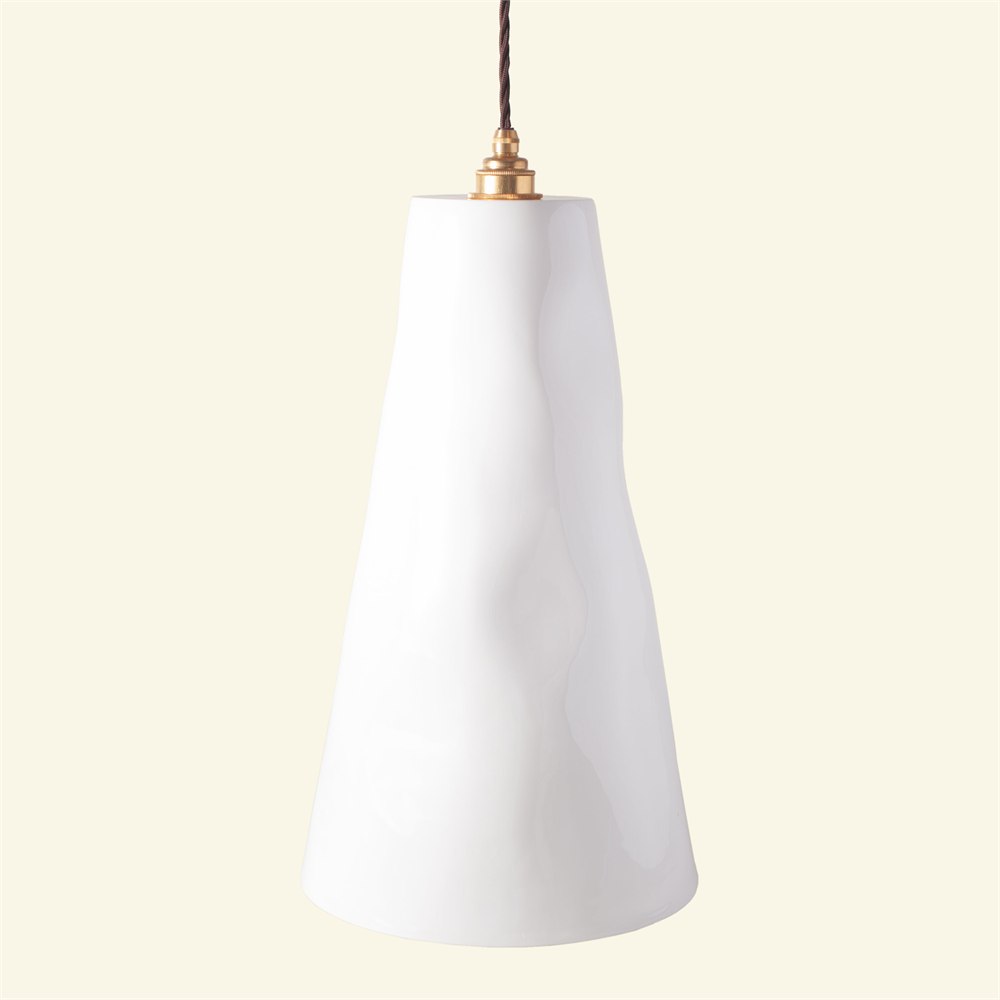 White tapered Big Slim bone china pendant with brass fitting
