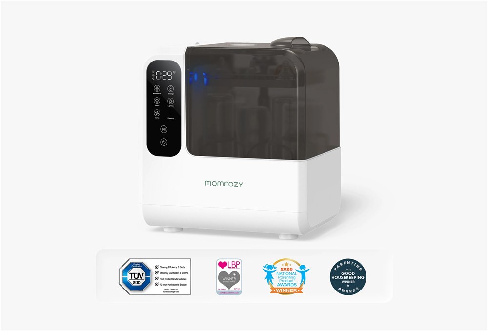 Momcozy DeepClean D8 bottle washer with smoky transparent lid