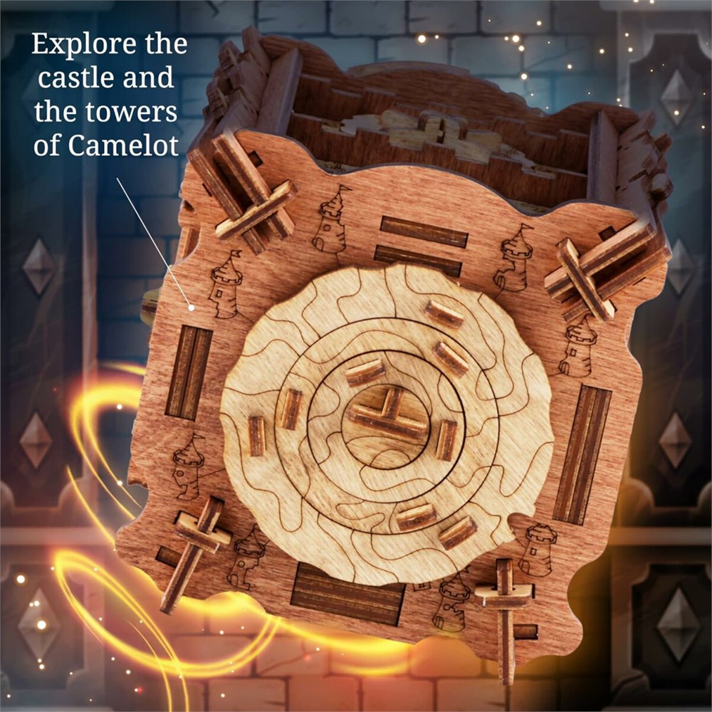 Circular maze on one side of the Trial of Camelot wooden puzzle box