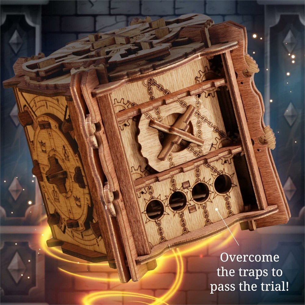Wooden trap mechanisms on another side of the Trial of Camelot box