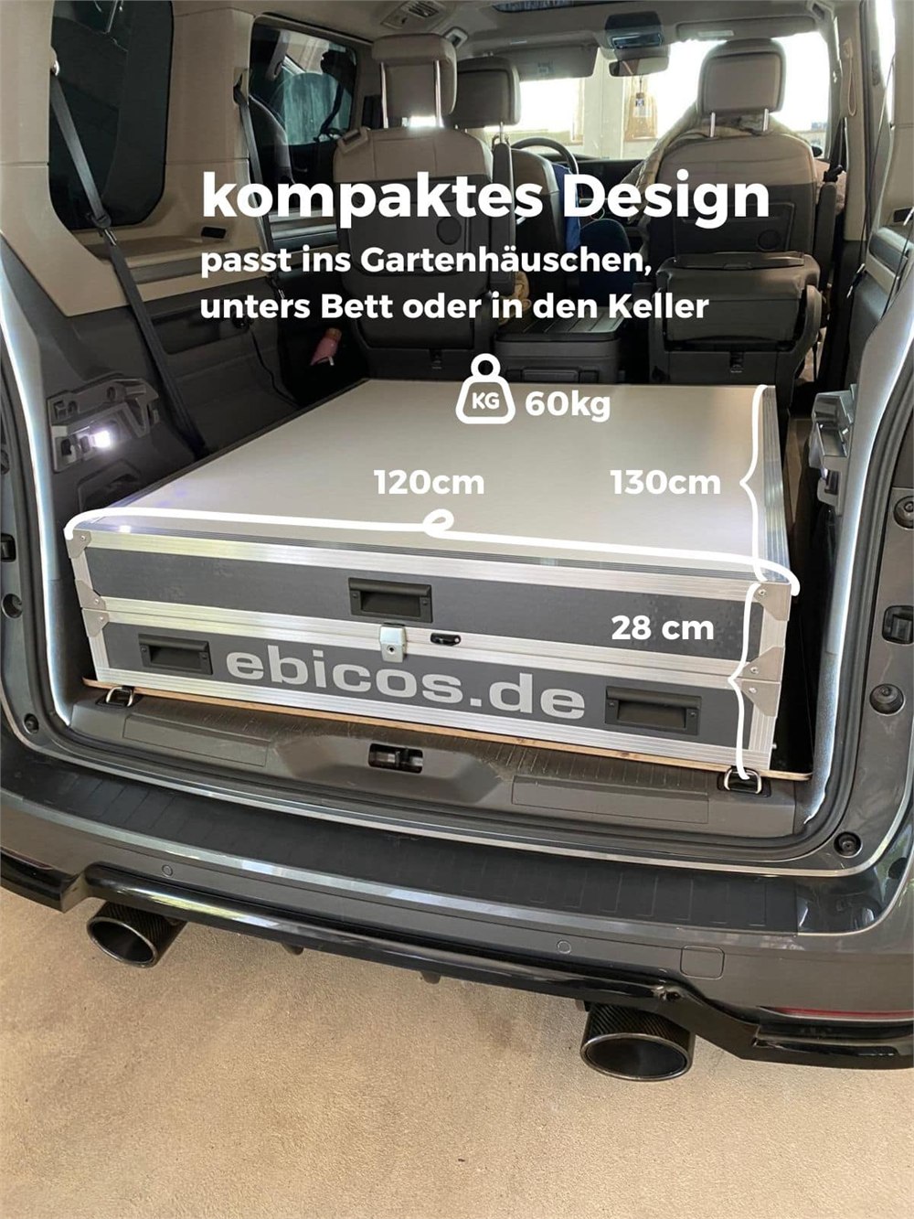 Happy Dreamer camper module folded flat inside a van