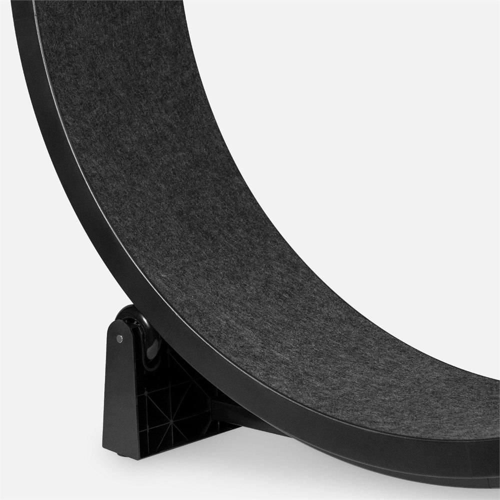 Close view of the black felt running surface and roller support