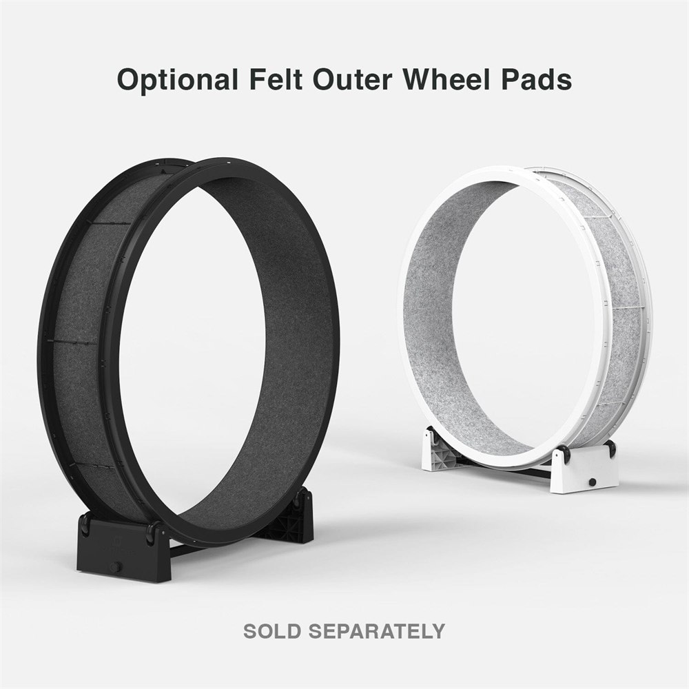 Optional outer felt wheel pads shown on black and white wheels, sold separately