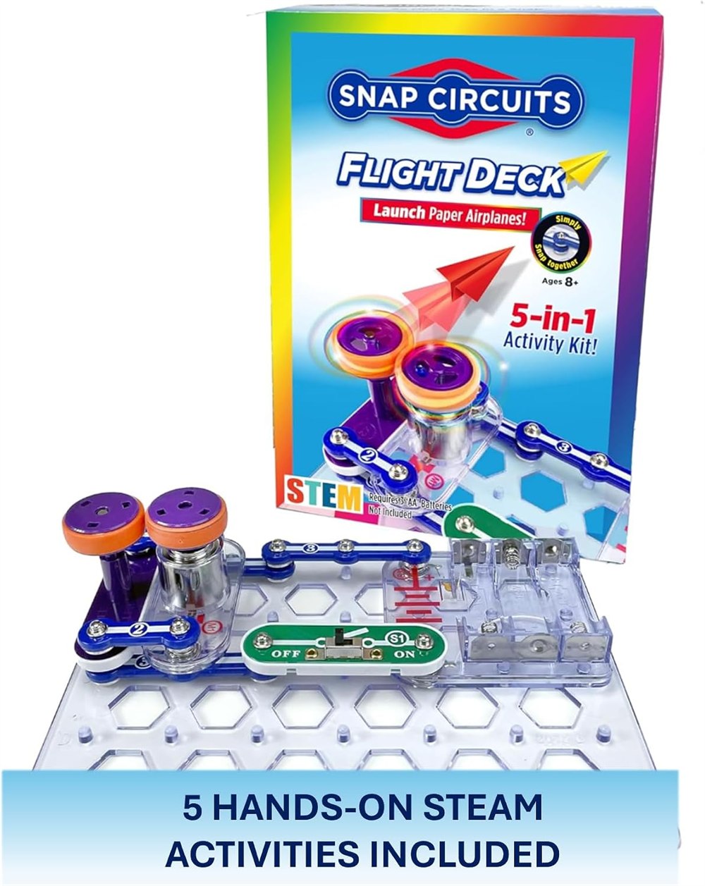 Snap Circuits Flight Deck launcher with clear base and roller circuit