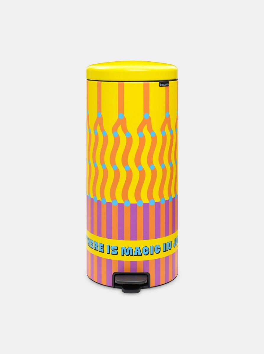Front of the colorful Yinka Ilori 30-liter pedal bin