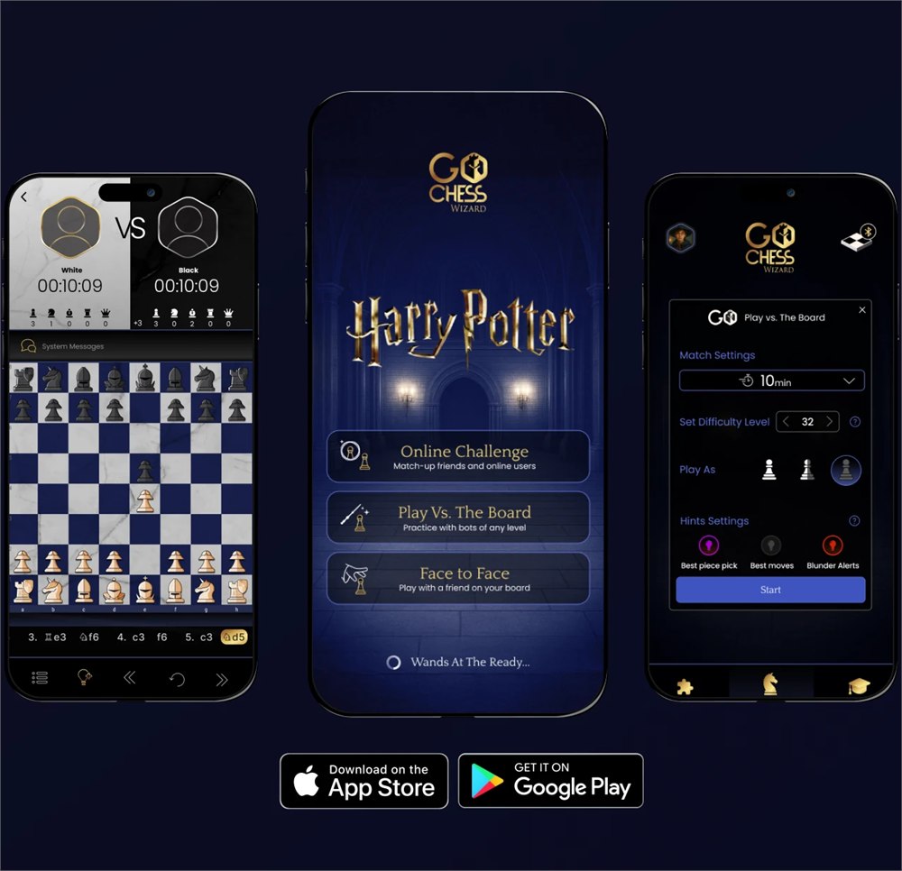 Companion app screens for game review and opponent settings