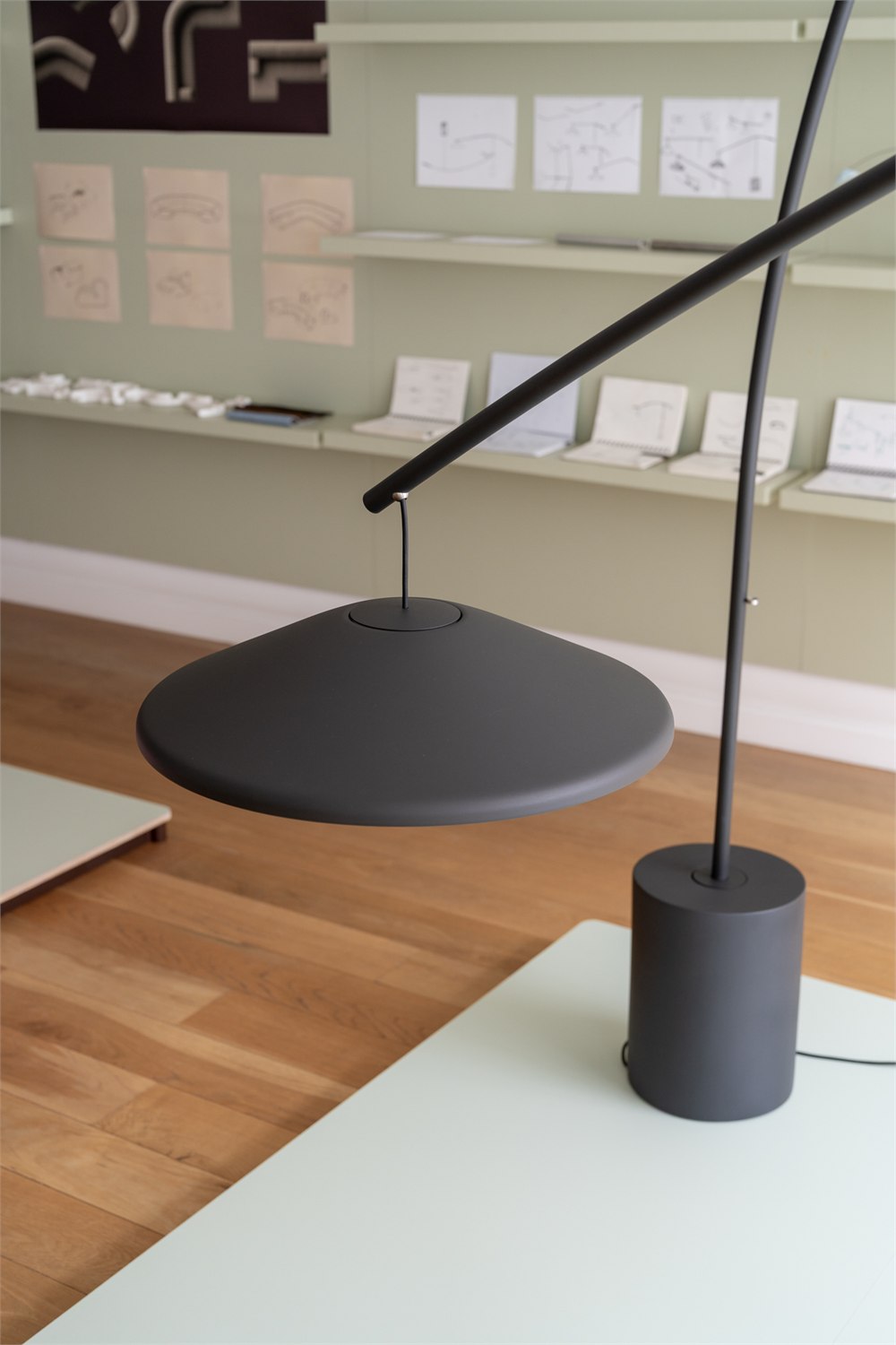 Contra lamp shade and frame in a showroom development display