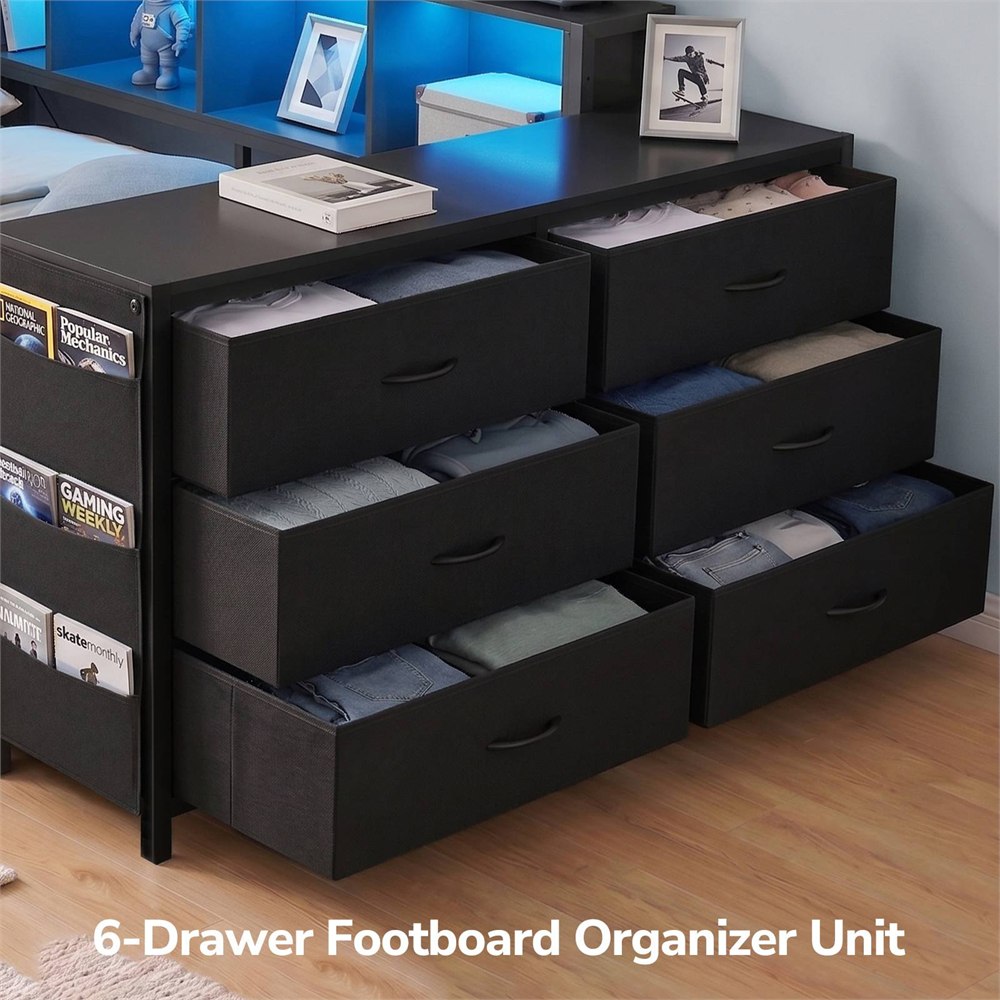 Six-drawer footboard storage unit