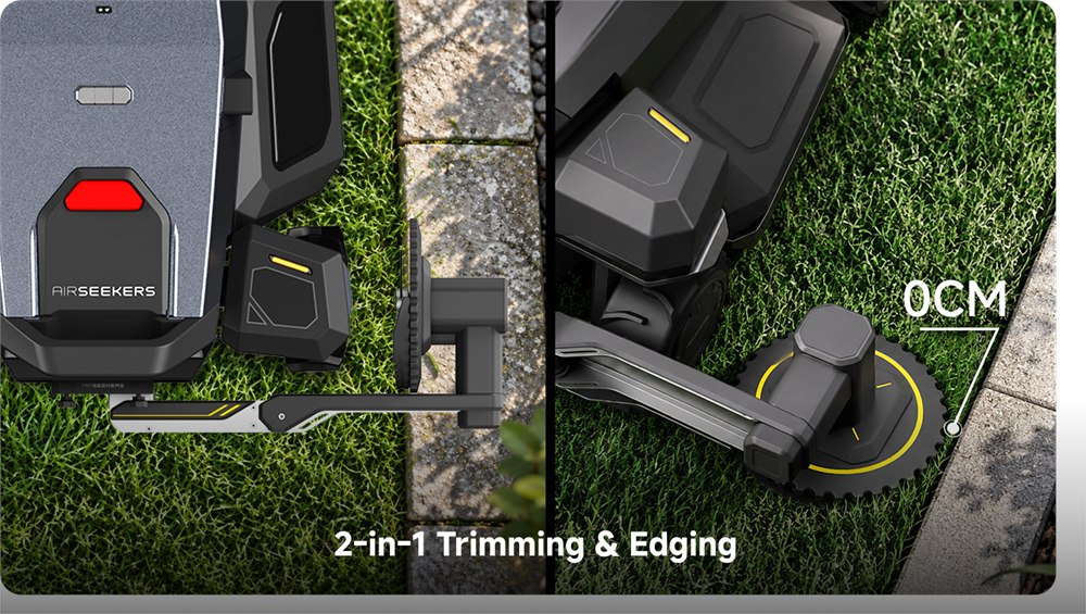 Optional edging module shown beside the standard mower deck