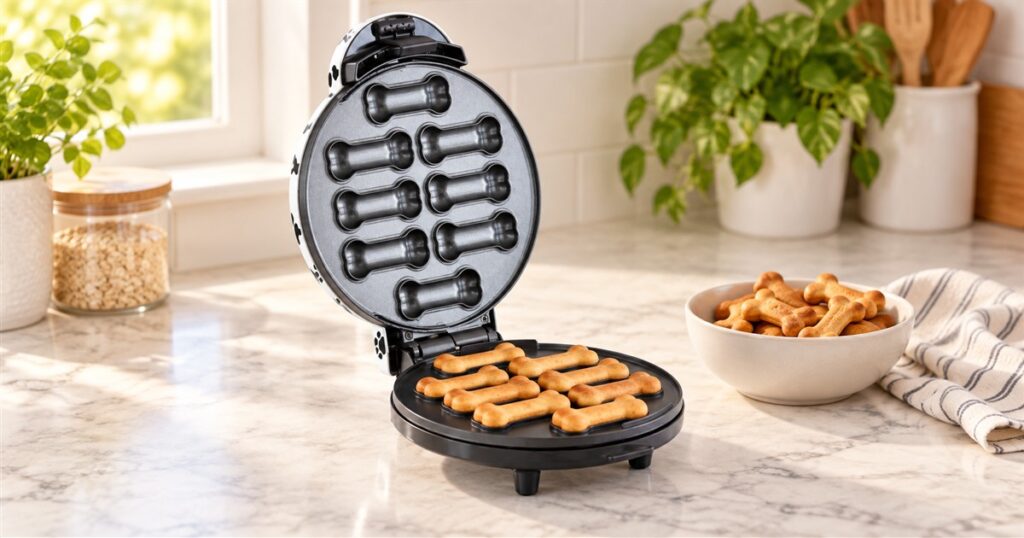 Editorial illustration of the eight-bone Dash Express Dog Treat Maker