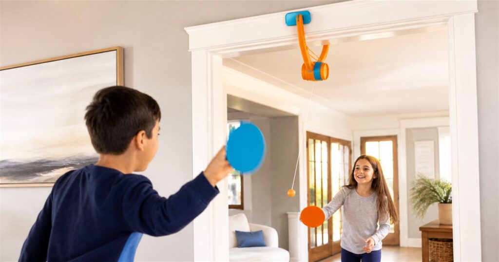 Door Pong doorway ping pong game mounted in a home doorway