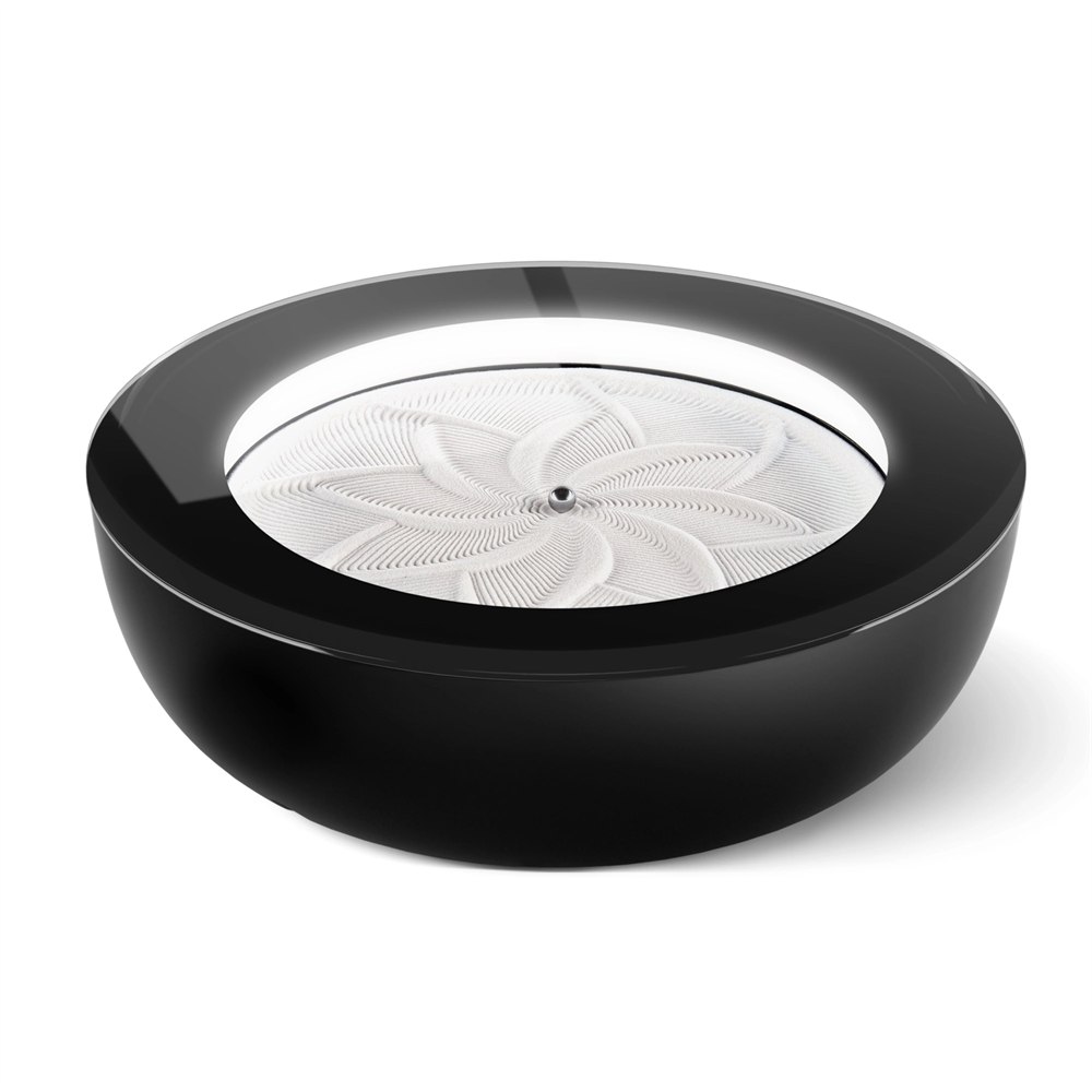 Black HoMedics Drift 21-inch sandscape with a metal ball and sand pattern