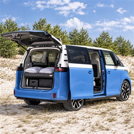 This Electric Camper Van Packs a Two-Person Bed and Camping Power