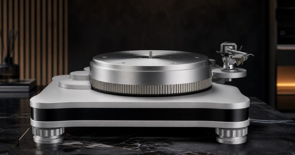 Esoteric T-01 MagneDrive turntable on a luxury listening-room surface