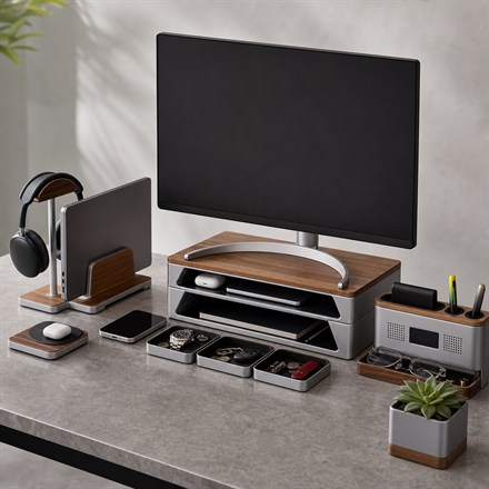 This Premium Modular Desk System Organizes Your Workspace With Walnut, Aluminum, and Mild Judgment