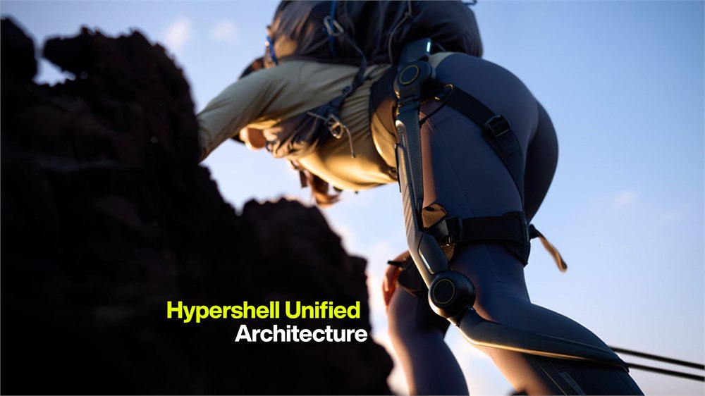 Manufacturer view of Halo hip and knee frame worn outdoors