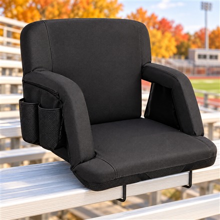 Black padded heated stadium seat with armrests